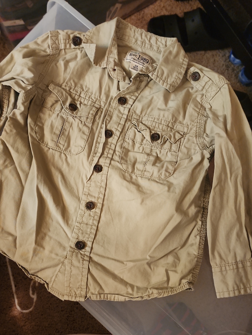 18-24 Months The Children's Place Long-Sleeve Button Shirt in Khaki